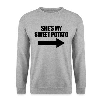 Sie ist meine S��kartoffel i yam passt zu Thanksgi - Unisex Pullover - Weißgrau meliert - Vorne - Alina (178cm) & Michal (187cm)