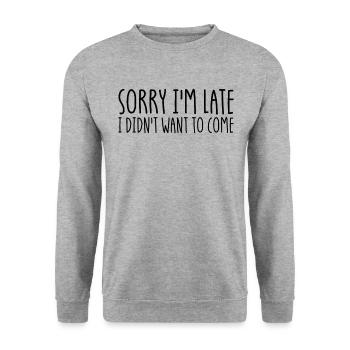 Entschuldigung, ich bin zu sp�t, ich wollte nicht - Unisex Pullover - Weißgrau meliert - Vorne - Alina (178cm) & Michal (187cm)