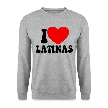 Ich liebe Latinas Rote Herz Latina Freundin Latina - Unisex Pullover - Weißgrau meliert - Vorne - Alina (178cm) & Michal (187cm)
