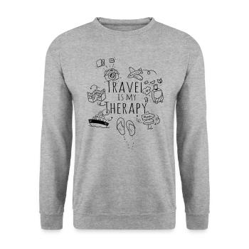 Reisen ist meine Therapie -Weltreisende -Reisether - Unisex Pullover - Weißgrau meliert - Vorne - Alina (178cm) & Michal (187cm)
