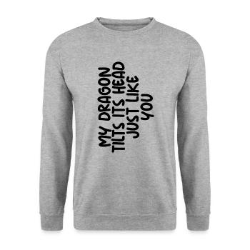 Mein Drache neigt seinen Kopf genau wie du Dracheb - Unisex Pullover - Weißgrau meliert - Vorne - Alina (178cm) & Michal (187cm)