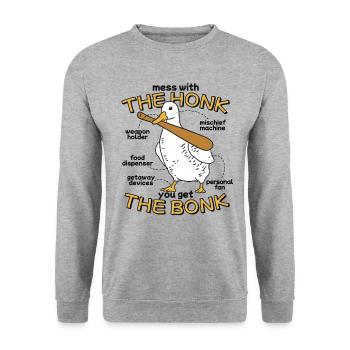 Mach dich mit dem Hupen an, du bekommst das Bonk G - Unisex Pullover - Weißgrau meliert - Vorne - Alina (178cm) & Michal (187cm)