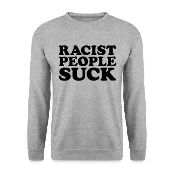 Rassistische Menschen saugen Anti -Rassismus h�r a - Unisex Pullover - Weißgrau meliert - Vorne - Alina (178cm) & Michal (187cm)