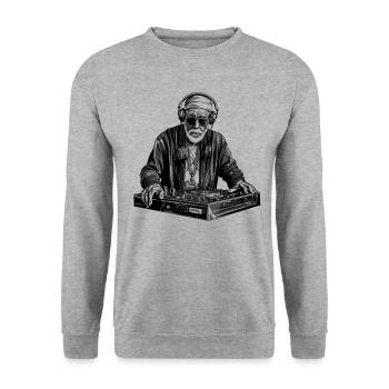 Cooler Best-Ager Mann als DJ Hipster mit Mütze - Unisex Pullover - Weißgrau meliert - Vorne - Alina (178cm) & Michal (187cm)