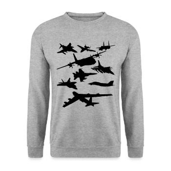 Milit�rflugzeug Milit�rflugzeugk�mpfer JetsB52 -He - Unisex Pullover - Weißgrau meliert - Vorne - Alina (178cm) & Michal (187cm)