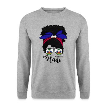 Haiti Messy Bun Women's stolze haitianische M�dche - Unisex Pullover - Weißgrau meliert - Vorne - Alina (178cm) & Michal (187cm)