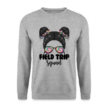Messy Bun Girl Exkursion Trip Squad Girl's Exkursi - Unisex Pullover - Weißgrau meliert - Vorne - Alina (178cm) & Michal (187cm)