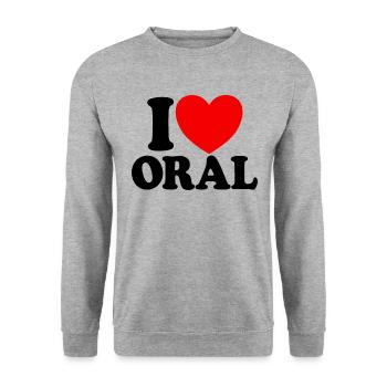 Ich liebe orales rotes Herz lustig erwachsener - Unisex Pullover - Weißgrau meliert - Vorne - Alina (178cm) & Michal (187cm)