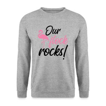 Unsere Flock -Felsen rosa Flamingo unsere Flock -F - Unisex Pullover - Weißgrau meliert - Vorne - Alina (178cm) & Michal (187cm)