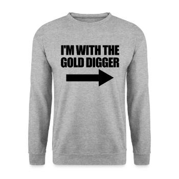 Ich mit dem goldenen Digger lustige passende Paare - Unisex Pullover - Weißgrau meliert - Vorne - Alina (178cm) & Michal (187cm)
