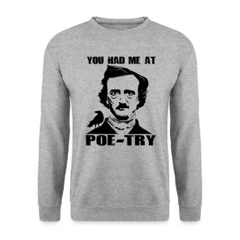 Du hattest mich bei Poe-Try Funny Edgar Alan PoeEd - Unisex Pullover - Weißgrau meliert - Vorne - Alina (178cm) & Michal (187cm)