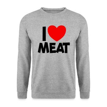 Ich liebe Fleischgrill Fleischliebhaber bbq Ich li - Unisex Pullover - Weißgrau meliert - Vorne - Alina (178cm) & Michal (187cm)