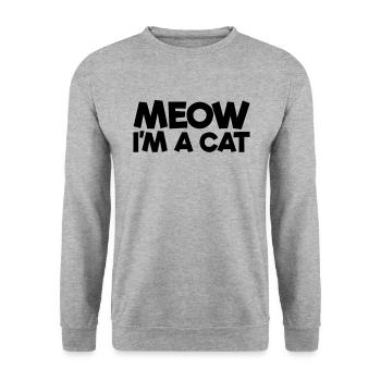 Miau, ich bin eine Katze faules Halloween -Kostüm, - Unisex Pullover - Weißgrau meliert - Vorne - Alina (178cm) & Michal (187cm)