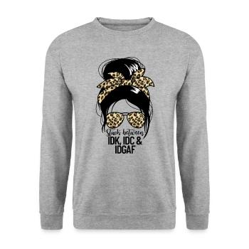 Steckt zwischen IDK IDC IDGAF fest - Unisex Pullover - Weißgrau meliert - Vorne - Alina (178cm) & Michal (187cm)