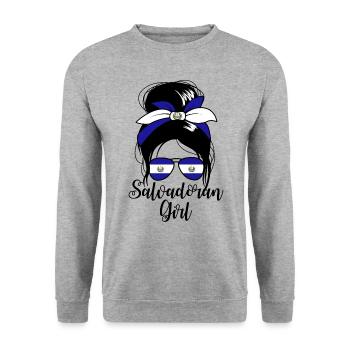 Salvadorianisches Mädchen Messy Bun Damen El Salva - Unisex Pullover - Weißgrau meliert - Vorne - Alina (178cm) & Michal (187cm)