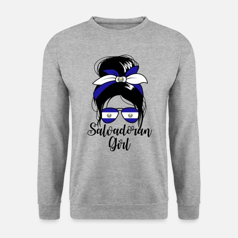Salvadorianisches Mädchen Messy Bun Damen El Salva - Unisex Pullover - Weißgrau meliert