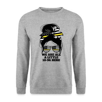 Wir sind alle ein bisschen 10-96 hier Damen Dispat - Unisex Pullover - Weißgrau meliert - Vorne - Alina (178cm) & Michal (187cm)