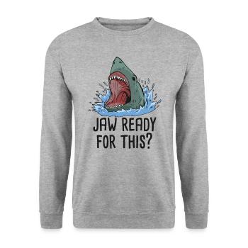 Jaw bereit für diesen Hai für Kinder, Mädchen und - Unisex Pullover - Weißgrau meliert - Vorne - Alina (178cm) & Michal (187cm)