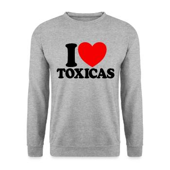 Ich liebe Toxicas Red Heart Toxic Latinas Men's - Unisex Pullover - Weißgrau meliert - Vorne - Alina (178cm) & Michal (187cm)