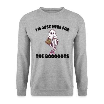 Ich bin nur wegen des Booooots-Frauen-Halloweens h - Unisex Pullover - Weißgrau meliert - Vorne - Alina (178cm) & Michal (187cm)