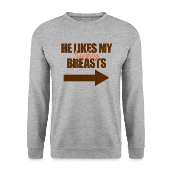 He likes my turkey's raunchy Thanksgiving - Unisex Sweatshirt - salt & pepper - Front - Alina (178cm) & Michal (187cm)