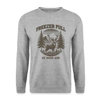 Gefrierschrank voller guter Ziel-Elchjäger-Männerj - Unisex Pullover - Weißgrau meliert - Vorne - Alina (178cm) & Michal (187cm)