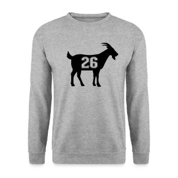 Ziege 26 G.O.A.T. Nummer sechsundzwanzig Ziege - Unisex Pullover - Weißgrau meliert - Vorne - Alina (178cm) & Michal (187cm)