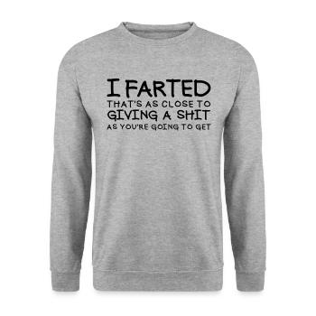Ich habe gefurzt, es ist fast scheißegal - Unisex Pullover - Weißgrau meliert - Vorne - Alina (178cm) & Michal (187cm)