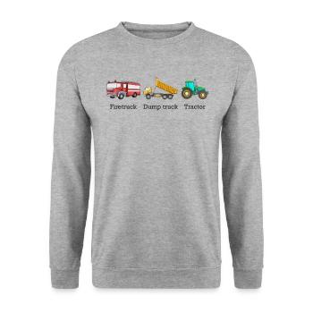 Fire truck, dump truck, tractor, discreet ant - Unisex Sweatshirt - salt & pepper - Front - Alina (178cm) & Michal (187cm)