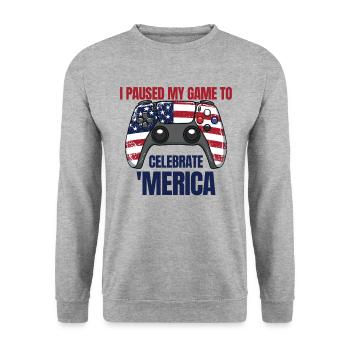 J’ai mis mon jeu en pause pour obtenir le Merica Gamer - Sweat-shirt Unisexe - gris chiné - Devant - Alina (178cm) & Michal (187cm)