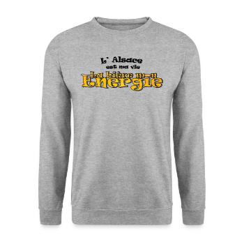 L Alsace est ma Vie La bière mon énergie - Sweat-shirt Unisexe - gris chiné - Devant - Alina (178cm) & Michal (187cm)