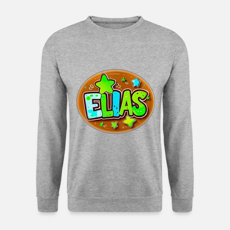 Name Elias blau/grün - Unisex Pullover - Weißgrau meliert