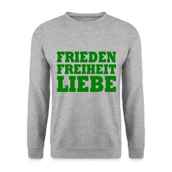 Frieden freiheit liebe - Unisex Pullover - Weißgrau meliert - Vorne - Alina (178cm) & Michal (187cm)