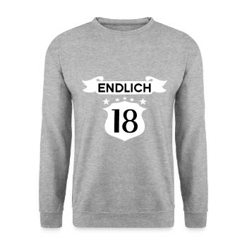 endlich 18 Geburtstag 18 Geburtstagsgeschenk - Unisex Pullover - Weißgrau meliert - Vorne - Alina (178cm) & Michal (187cm)