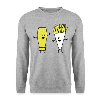 mayonnaise french fries - Unisex Pullover - Weißgrau meliert - Vorne - Alina (178cm) & Michal (187cm)