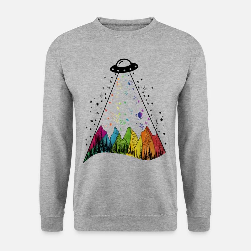 fliegende untertasse mit regenbogen ufo geschenk - Unisex Pullover - Weißgrau meliert