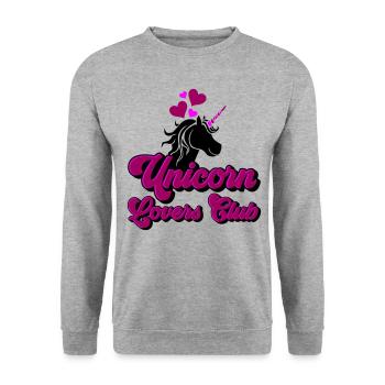 Farben änderbar | Einhorn Lovers Club - Unisex Pullover - Weißgrau meliert - Vorne - Alina (178cm) & Michal (187cm)