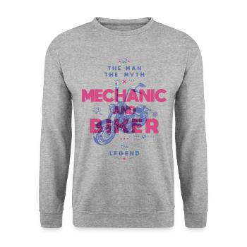 Mechaniker und Biker der Mann der Mythos die Legende - Unisex Pullover - Weißgrau meliert - Vorne - Alina (178cm) & Michal (187cm)