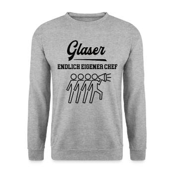Glaser Chef Selbstständigkeit Glaserei Meister - Unisex Pullover - Weißgrau meliert - Vorne - Alina (178cm) & Michal (187cm)