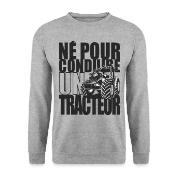 Né pour conduire un tracteur - Humour agriculteur - Sweat-shirt Unisexe - gris chiné - Devant - Alina (178cm) & Michal (187cm)