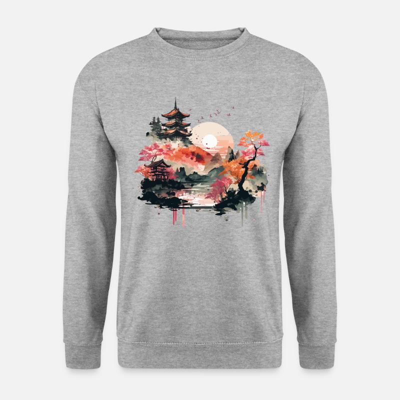 Holzschnittlandschaft - Unisex Pullover - Weißgrau meliert