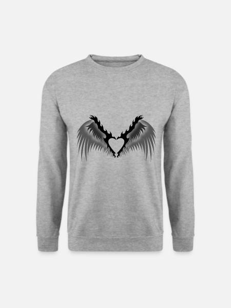 Engelsflügel in Herzform schwarz - Unisex Pullover - Weißgrau meliert