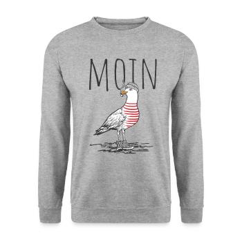 Moin Digga Möwe Vogel See Meer Segeln - Unisex Pullover - Weißgrau meliert - Vorne - Alina (178cm) & Michal (187cm)