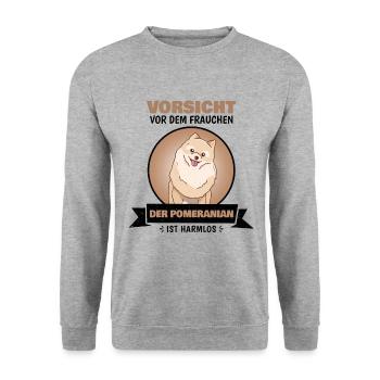 Pomeranian Zwergspitz Pommerscher - Vorsicht - Unisex Pullover - Weißgrau meliert - Vorne - Alina (178cm) & Michal (187cm)