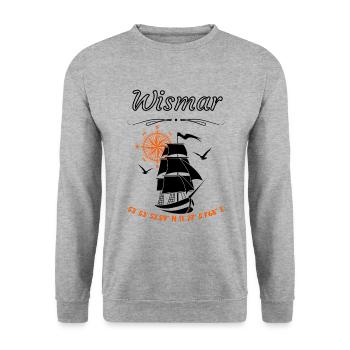 Wismar Segelschiff Kompassrose Ostsee - Unisex Pullover - Weißgrau meliert - Vorne - Alina (178cm) & Michal (187cm)