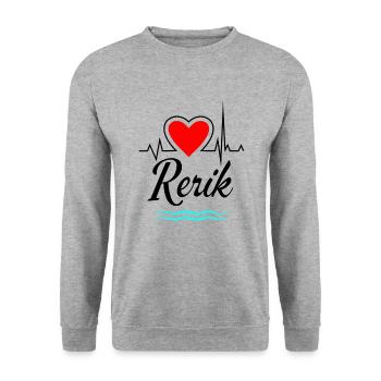 Rerik-Mein Herz schlägt für Rerik-Herzschlag+Welle - Unisex Pullover - Weißgrau meliert - Vorne - Alina (178cm) & Michal (187cm)