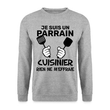Parrain Aime La Cuisine Cadeau Humour Homme - Sweat-shirt Unisexe - gris chiné - Devant - Alina (178cm) & Michal (187cm)