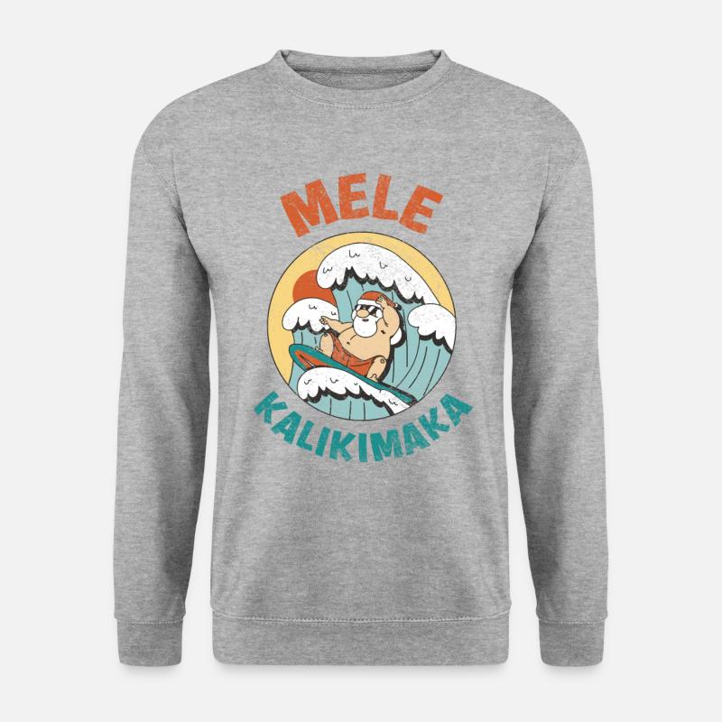 Mele Kalikimaka Hawaii Surfender Weihnachtsmann - Unisex Pullover - Weißgrau meliert