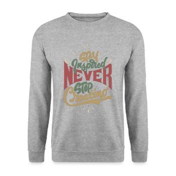 Never Stop Creating, Retro Style - Unisex Pullover - Weißgrau meliert - Vorne - Alina (178cm) & Michal (187cm)