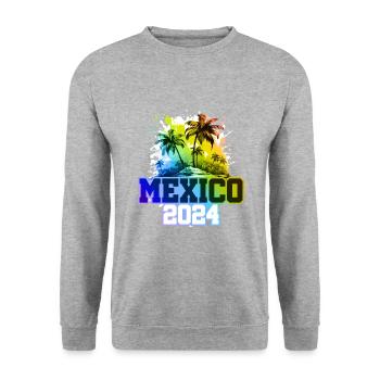 Mexiko 2024 Urlaub Palmen Bunt - Unisex Pullover - Weißgrau meliert - Vorne - Alina (178cm) & Michal (187cm)